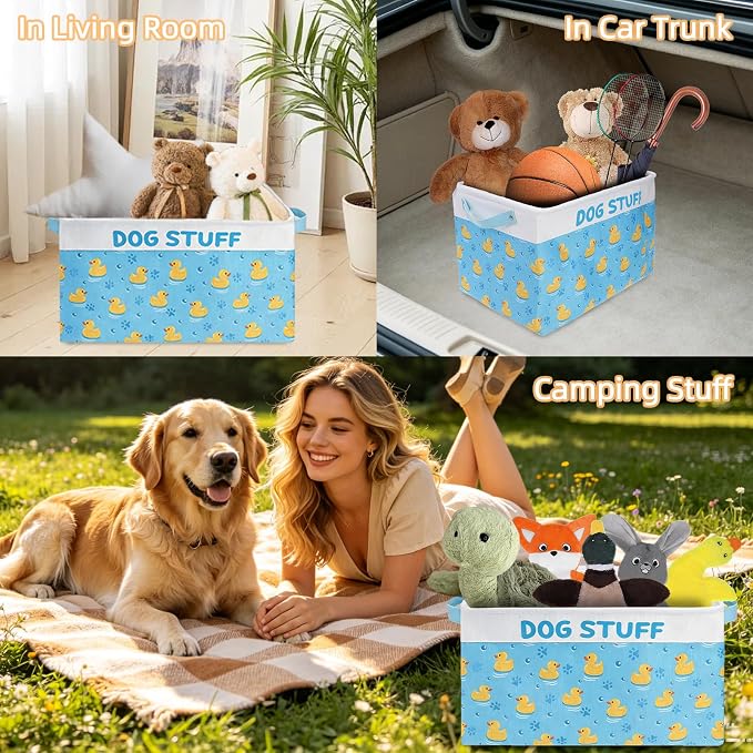 Homimp Dog Food Storage Container,Dog Toy Basket Bin Box with Comfortable Handles and Cover,Collapsible Pet Toy Storage Organizer for Accessories,Toys,Coat & Clothing,Blanket & Leash, Blue, 15"x11"x9"