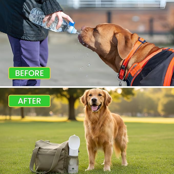 3-in-1 Portable Dog Water Bottle & Food Container,Leak Proof Pet Dispenser with Bowl, Poop Bag Holder & Wrist Strap, BPA Free Travel Water Bottle for Dogs & Cats, Outdoor Walks & Hiking