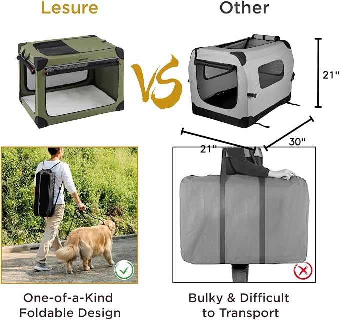 Lesure Today Show Soft Collapsible Dog Crates for Medium Dogs, 30in Grey | Portable Travel Camping Pet Kennel, 4-door, Indoor and Outdoor Use, Easy to Set Up and Fold, For Medium Breeds Up to 50 lbs