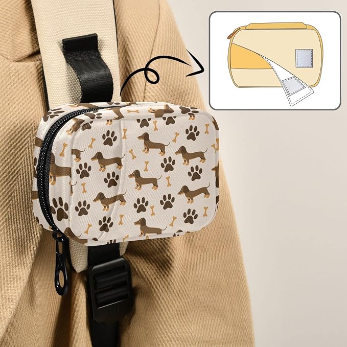 Dog Paw Dachshund Pill Case, Portable Weekly Travel Pill Box Bag Container 7 Days Pill Organizer Vitamin Supplement Holder with Zipper for Family Business