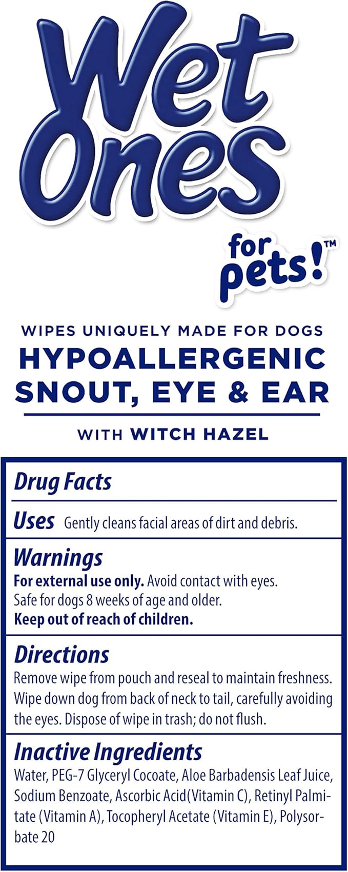 Wet Ones for Pets Extra Gentle Dog Wipes with Witch Hazel - Fragrance-Free, Hypoallergenic Pet Grooming Wipes for Snout, Eye, and Ear Areas, Sensitive Skin, 30 Count - 8 Pack