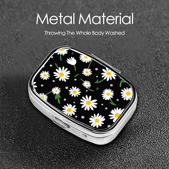 Small Pill case for Pockets & Purses Pill Box Makes 2 Compartment Travel Medicine Organizer (Daisy Flower Floral Polka Dot)