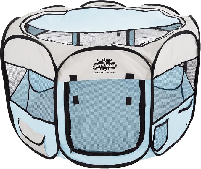 Pop-Up Pet Playpen - 38-Inch Indoor and Outdoor Dog Kennel with Carrying Bag - Portable Pet Enclosure for Dogs and Small Animals by PETMAKER (Blue)