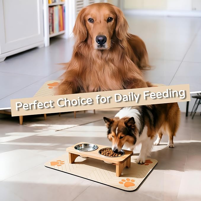 Pet Feeding Mat-Absorbent Dog Feeding Mat for Food and Water Bowl,No Stains Pet Placemat,Quick Drying Water Dispenser Mat for Dog and Cat,Easy to Clean Dog Accessories(M,Light Brown)