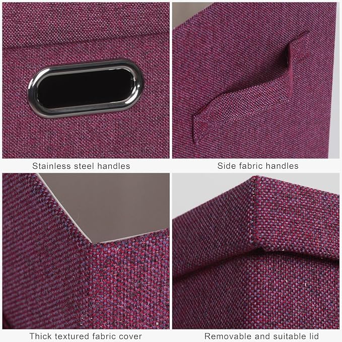 Storage Bins with Lids Fabric Closet Organizers Cubes Office Organization | 36 Quart 3 Pack Purple Collapsible Stackable Linen Fabric 4 Handles Bedroom Closet Cabinet Under Bed Clothes Toy Office File