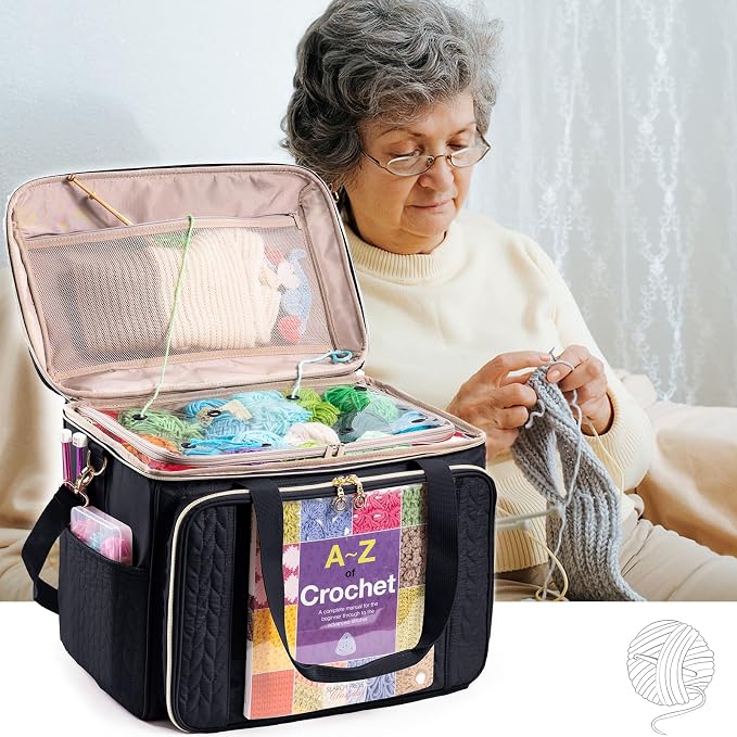 MYBAGZING Large Yarn Storage Bag,Crochet Bag Organizer,Yarn Bags for Crocheting,Crochet Storage Bag with Pockets for Crochet Hooks, Crochet Accessories,Knitting Bags,Gifts for Crocheters