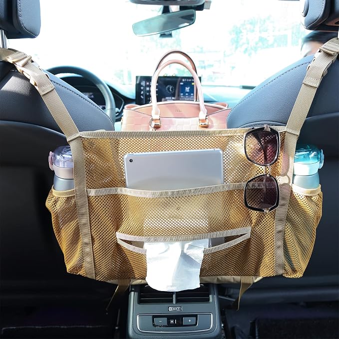 Car net Pocket Handbag Holder, car Purse Holder can be Used to Store Items, Protective Barrier for Children and Pets in The Back seat of car, Helps to Drive Safely (Black)