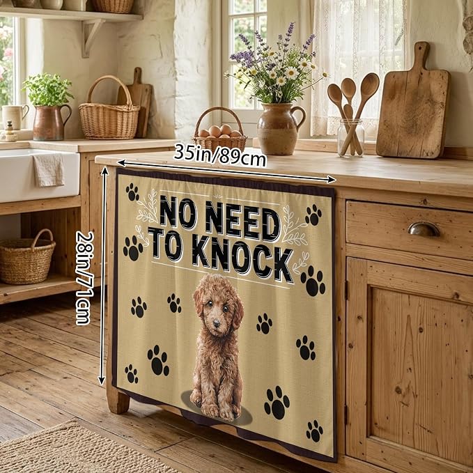 NO Need to Knock Oven Skirt Curtain for Kitchen Decor 28"x35", Poodle Dog Paw Prints Pet Lover Farmhouse Self Adhesive Stove Curtains Skirt Cabinet Curtains for Bathroom Laundry Room