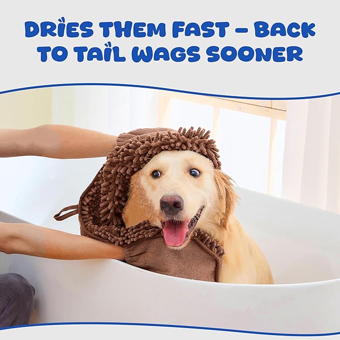 Dog Towel Microfiber – Super Absorbent Fast Dry Dog Towels for Drying Dogs, Soft Pet Bath Towel with Hand Pockets, Large & Small Dogs, Machine Washable (Coffeek)