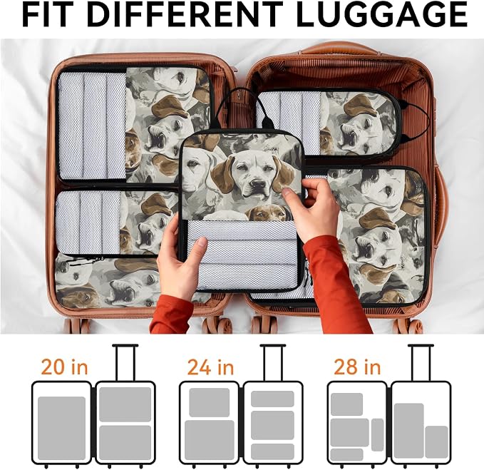 Dogs Animal 6 Set Compression Packing Cubes | Cute Puppy Pets Travel Accessories Expandable Packing Organizers Space Saver Bags for Organizing Clothes