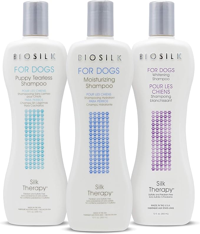 BioSilk Silk Therapy Whitening Dog Shampoo, Brightening Pet Shampoo with Silk Protein for White and Light Colored Coats, Enhances Shine and Softness, pH Balanced Dog Wash, 12 Fl Oz - 6 Pack