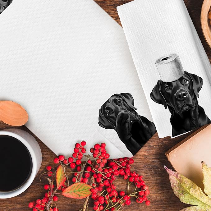 Funny Black Labrador Retriever Dog Kitchen Hand Towels for Bathroom Decor Set of 2,Black Lab Dog Mom Gifts,16x24 Inches
