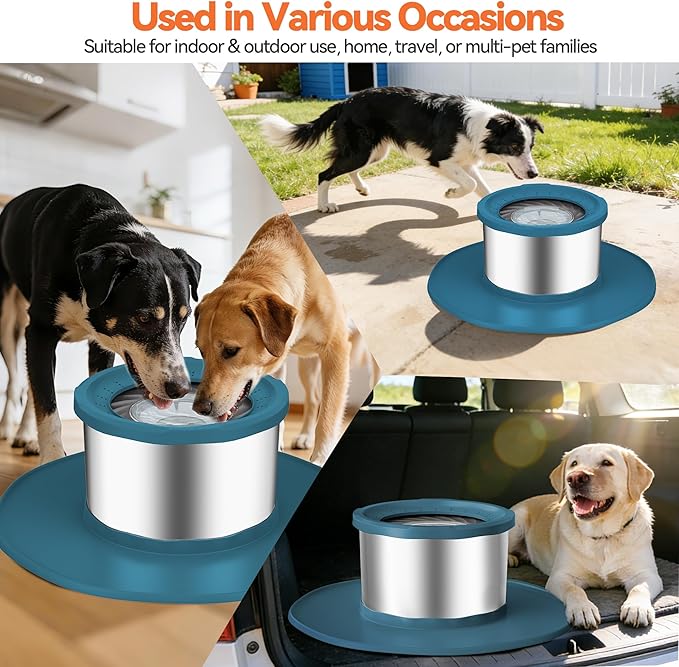 Decflow 12L No Spill Dog Water Bowl for Large Dogs, Stainless Steel Spill Proof Bowls with Suction Cup Anti-Skid Mat, Slow Feeder for Messy Drinkers, Heavy Duty Pet Bowls for Indoor/Outdoor Blue