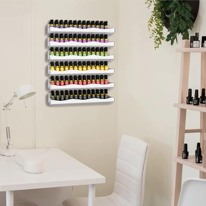 15" Nail Polish Rack Wall Mounted Shelf,6 Pack White Acrylic Nail Polish Organizer Nail Supplies for Nail Techs,Great Display for Salons Retailers, YMVVWHITE 003