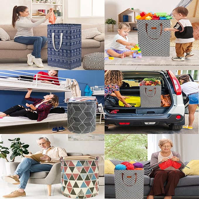 Waterproof Laundry Hamper Collapsible Laundry Basket Extended Cotton Handle Laundry Bag Large Clothes Storage Toy Organization for Bathroom Bedroom Laundryroom College Dorms