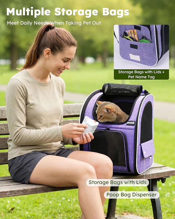 pecute Cat Backpack Expandable, Cat Carrier with Breathable Window | Durable Oxford Cloth, Lockable Zipper,Use for Pet Under 11 lbs to Travel