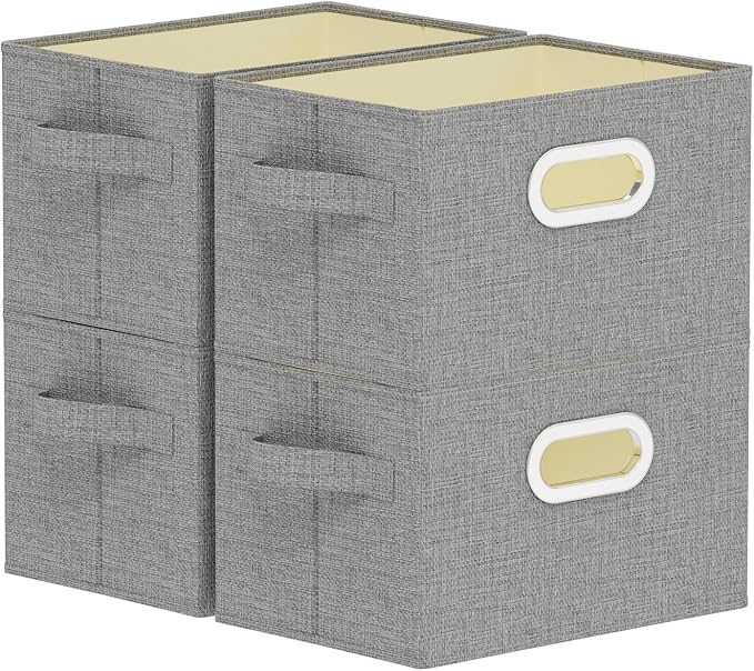 Washable Storage Box with Fabric Handle,Grey,10.2x7.9x6.7in,4 Pack | Open Storage Bins with Metal Grips,Moisture-Proof PP Board Closet Organizers,Foldable Cloth Baskets for Garment Cabinet