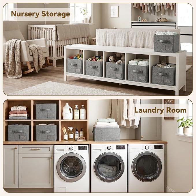 GRANNY SAYS Closet Storage Bins with Label, Dark Gray, Medium, 3-Pack | Storage Basket for Shelves, Closet Clothes Bins with H, Fabric Storage Bins, Clothes Storage and Organizers
