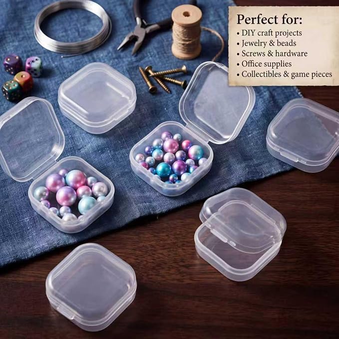 SATINIOR 48 Packs Clear Small Plastic Containers Transparent Storage Box with Hinged Lid for Small Items Crafts Jewelry (1.37 x 1.37 x 0.7 Inches)