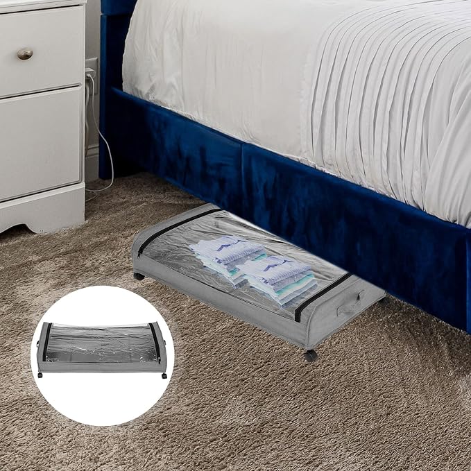Toyvian Bed Storage Organizer with Wheels and Lid Metal Frame Clothes and Shoe Storage Drawer with Fabric Base Rolling for Bedroom and Pet