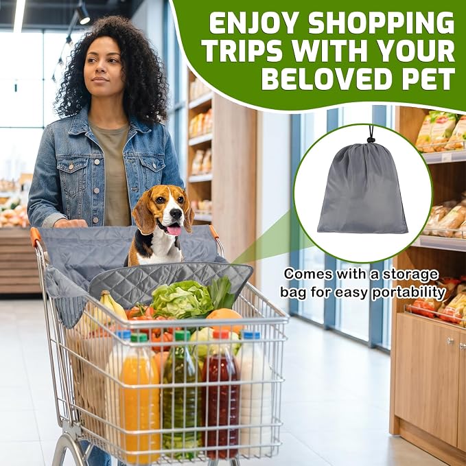 Pet Shopping Cart Cover for Dogs with Safety Strap and Carry Bag | Portable Dog Grocery Cart Seat Cover, Waterproof Easy to Clean and Comfortable for Daily Use