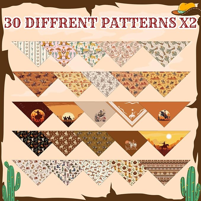 Kacctyen 50 Pcs Cowboys Dog Bandanas Bulk Bandanas for Dogs Grooming with Western Cowboys Pattern Adjustable Pet Triangle Scarf Bib Washable for Small Medium Large Puppy Cats Pets Costume Accessories