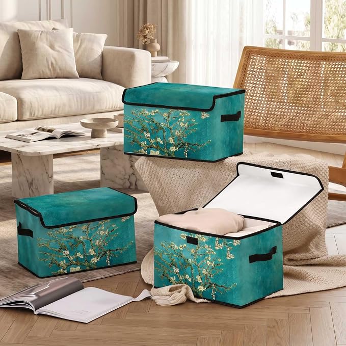 Stackable Storage Bins with Lids,Closet Organizers Fabric Box for Home and Office,Blanket Clothes Organizers,Under Bed Storage Containers 3 Pack