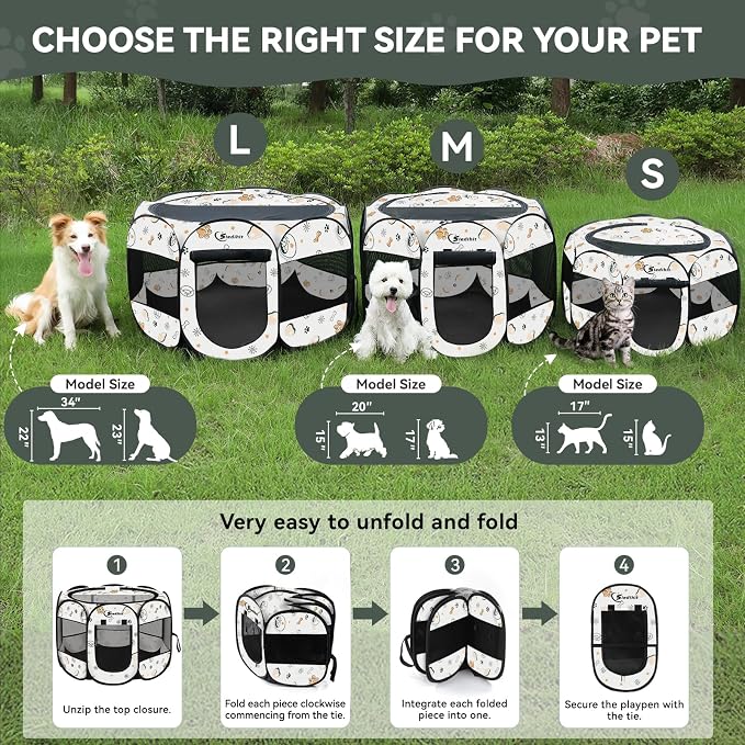 Siedihit Dog Cat Playpen, Puppy Pet Playpen Indoor for Small Dog Crate Tent | Cage Outdoor, Portable Pop Up Dogs Enclosure Kennel with Carrying Case for Dogs/Cats/Rabbits (Cute, Small)