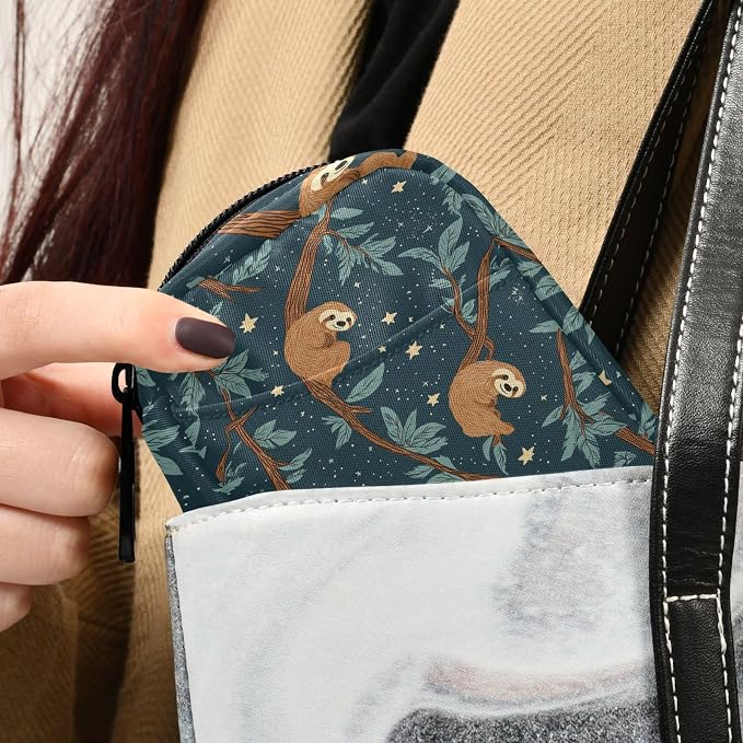 Fustylead Cute Brown Sloths on Branch and Stars Travel Pill Organizer Case Zipper for Purse with Removable Weekly Pill Box for Medicine, Vitamin, Supplement Medicine Organizer