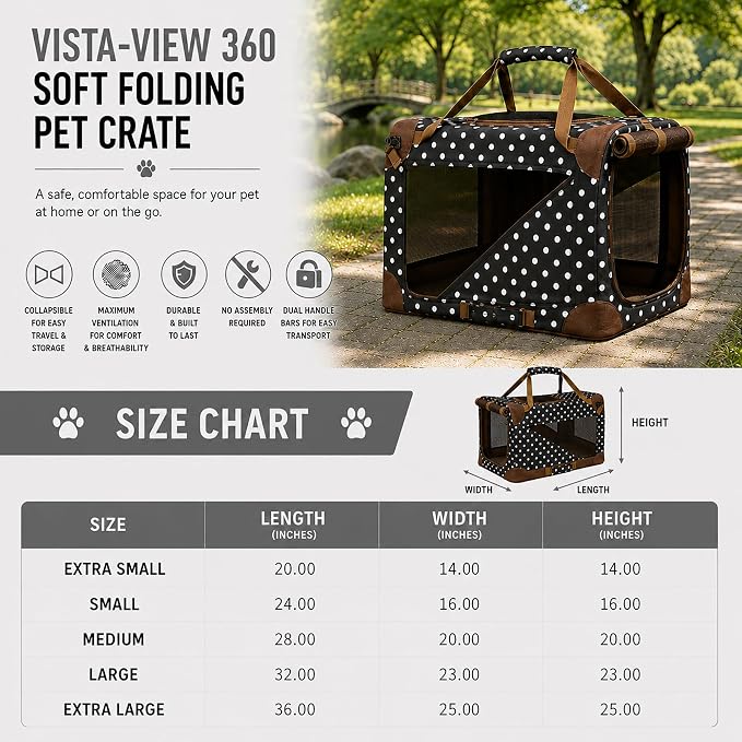Pet Life ® Vista-View 360 Degree Zippered and Collapsible Soft Folding Pet Dog Crate Travel Dog Kennel with Zippered Entrances