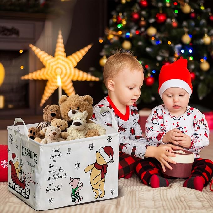 Winnie Theme Christmas Nursery Decor,the Pooh Christmas Gift,Large Canvas Laundry,Hamper Winnie Baby Stuff with A Waterproof PE Coating,Foldable Toys Bin