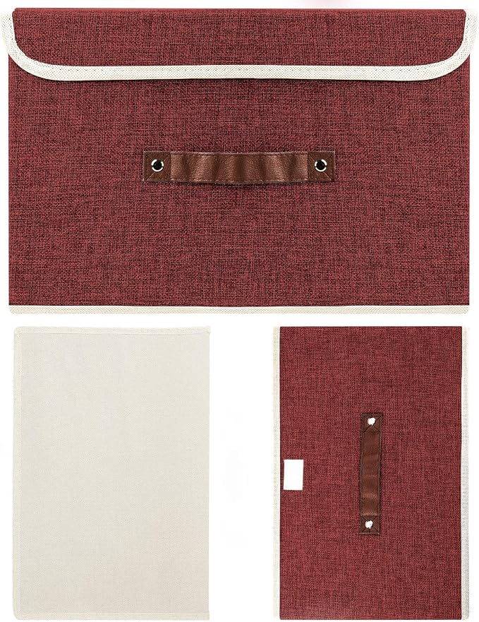 TYEERS Foldable Storage Boxes with Lids 5 Pack Fabric Storage Bins with Lids, Closet Organizers for Clothes Storage, Room Organization, Office Storage, Toys - Red Wine
