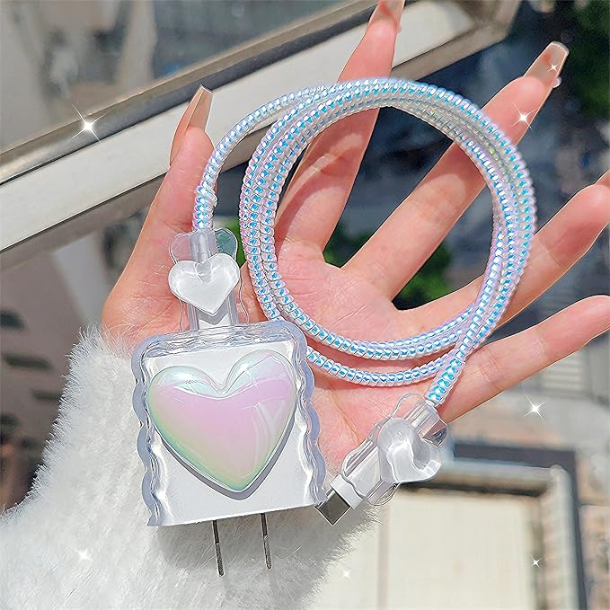Compatible with iPhone 18W/20W USB-C Charger Cover,Cable Protector Cute 3D Love Heart Design for Women Girl,DIY Data Cable Saver Charger Cord Protector for iPhone Adapter 1112 13 14 15 16 17 Pro Max