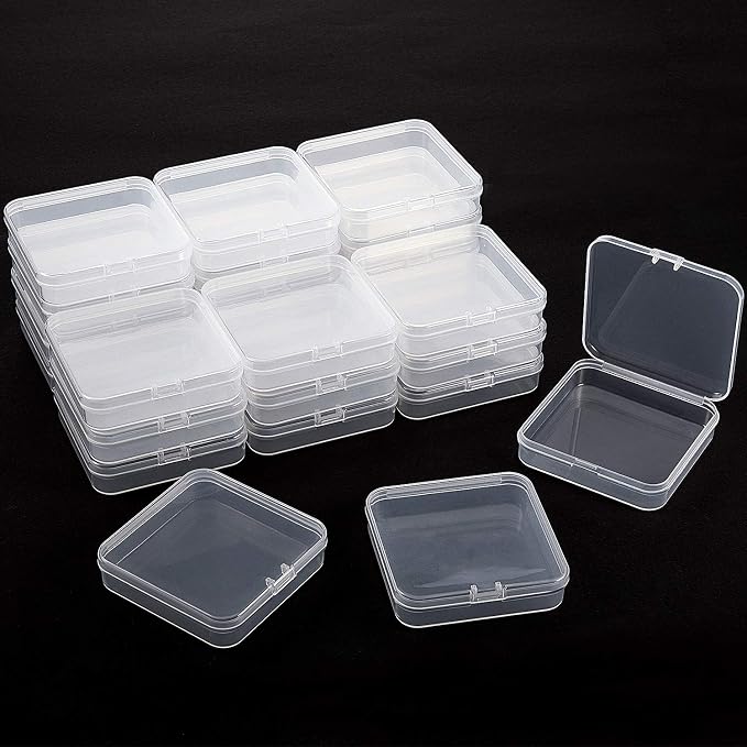 SATINIOR 24 Packs Small Clear Plastic Beads Storage Containers Box with Hinged Lid for Storage of Small Items, Crafts, Jewelry, Hardware(2.8 x 2.8 x 0.67 in)