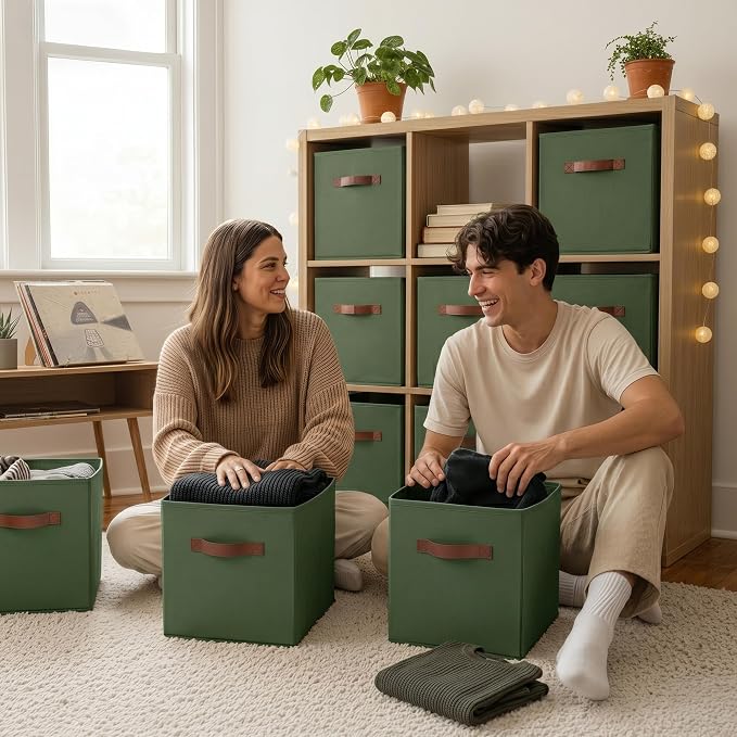 GRANNY SAYS 11 Inch Cube Storage Bins, Cube Organizer, Olive Green, 6-Pack | Collapsible Storage Boxes with Thickened Base Plate, Sturdy Handles, Decorative Baskets for Shelves, Closet