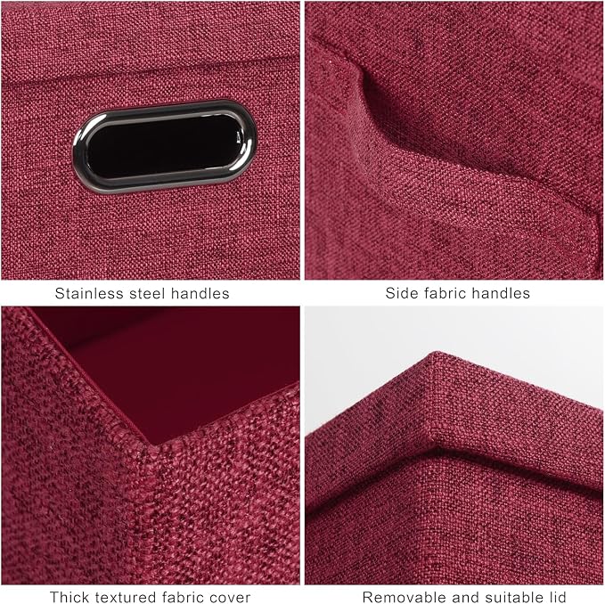 Storage Bins with Lids Fabric Closet Organizers Cubes Office Organization | 36 Quart 3 Pack Bright Red Collapsible Stackable Linen Fabric 4 Handles Bedroom Closet Cabinet Under Bed Clothes Toy Office