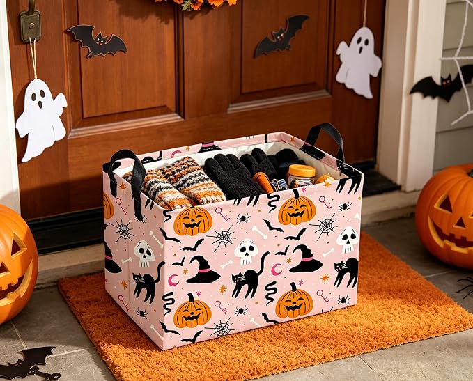 Rectangle Halloween Baskets Ghost Basket Cute Storage Bin Fish Box for Room Decor Gift Basket(Cat Halloween)