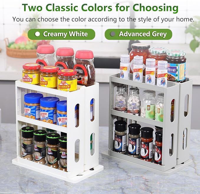 Dutiplus Spice Rack Organizer 3 tier Seasoning Holder, Pull and Rotated Storage Cabinet for Kitchen Bathroom Countertop 10.8”H x 5.8”W x 10.4”D (Advance Gray)