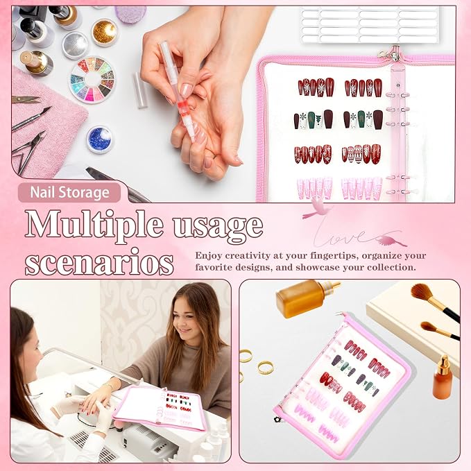 Press on nail storage Nail Storage Book - Portable Versatile Organizer for Press - On Nails, Jewelry and More with 90 Pcs Adhesive Double Sided Tape