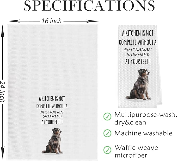 Australian Shepherd Dish Towels - Funny Australian Shepherd Waffle Weave Kitchen Towels, Hand Towel, Tea Towel (16×24 Inches)