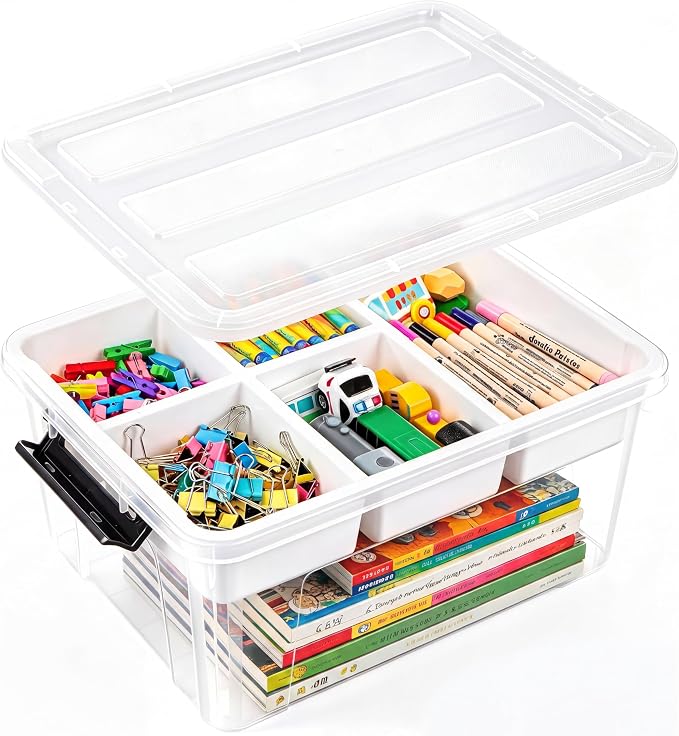 AREYZIN 17QT Clear Craft Organizers and Storage Box with Removable Tray | Stackable Art Supply Organizer for Sewing Supplies, Beads & Craft Tools, Play-Doh, Markers and Coloring Books