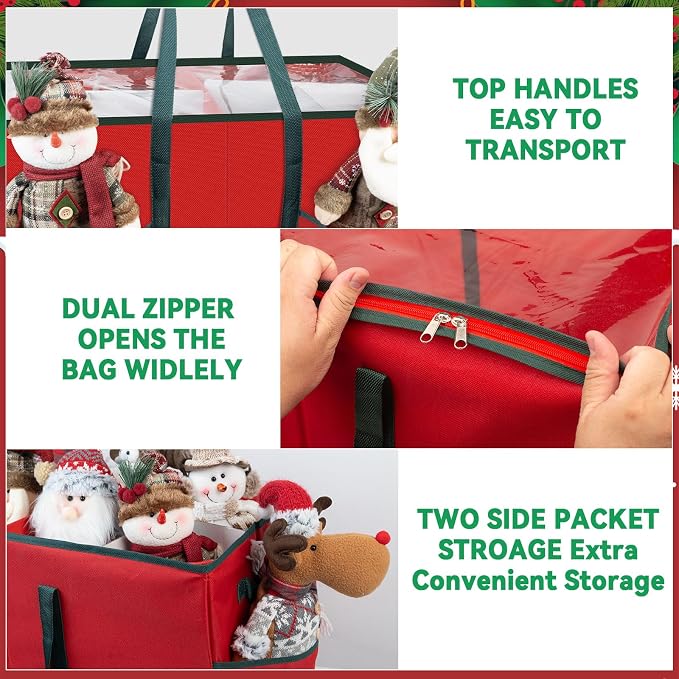 VoMii Large Christmas Figurine Storage Box & Nutcracker Storage Container Up To 8 Holiday Figurines,ornament Decor Organizer Storage Box ,15-Inch Red