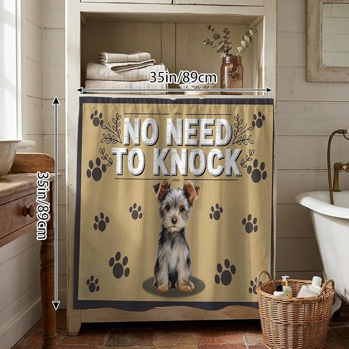 NO Need to Knock Cabinet Dishwasher Hidden Curtains, Privacy Closet Door Curtain, Terrier Puppy Paw Prints Pet Lover Farmhouse Adhesive Dust Proof Under Sink Skirt for Bathroom Kitchen 35"x35"
