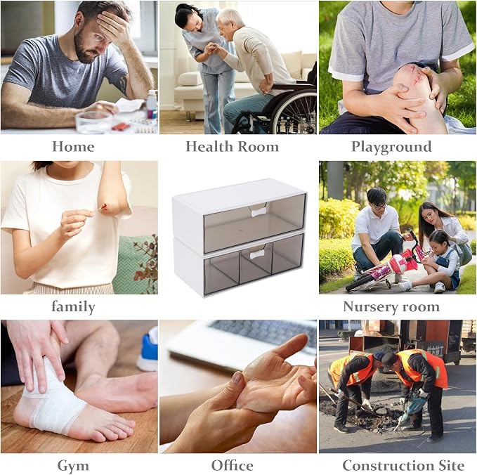2Pack Bandage Storage Organizer -Large Capacity First Aid Organizer - 4Compartments Bandaid Holder-Medicine Cabinet Storage for Cotton Swab, Paper Clips,Pills,Flip Cover (White)