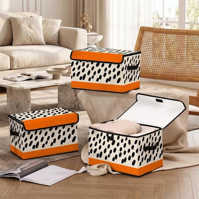 Stackable Storage Bins with Lids,Closet Organizers Fabric Box for Home and Office,Blanket Clothes Organizers,Under Bed Storage Containers 3 Pack