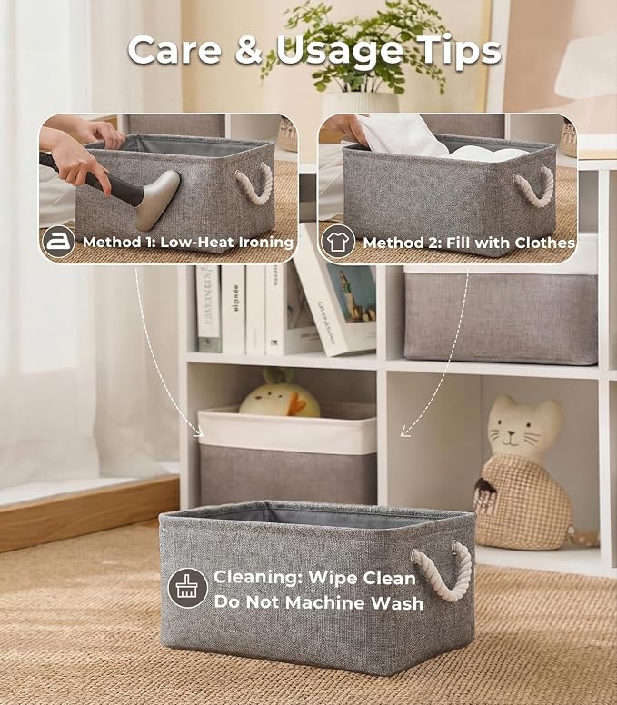 Storage Bins for Shelves - 11.8x7.9x5.2 inch Grey Small Storage Baskets for Organizing, Fabric Storage Cubes Closet Organizer for Home Nursery Gift Decorative (Gray)