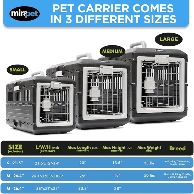 Pet Carrier & Crate, 26.4" L x 15.3" W x 18.8" H - Collapsible for Medium Cats and Dogs, Portable Hard Plastic Wall Kennel for Indoor/Outdoor Use