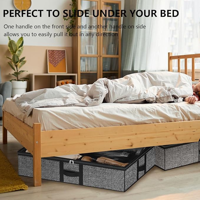 Under the Bed Shoe Organizer Fits 12 Pairs and 4 Pairs Boots,Sturdy & Breathable Materials,Underbed Storage Solution for Kids Men & Women Shoes,Great Space Saver for Your Closet Set of 2