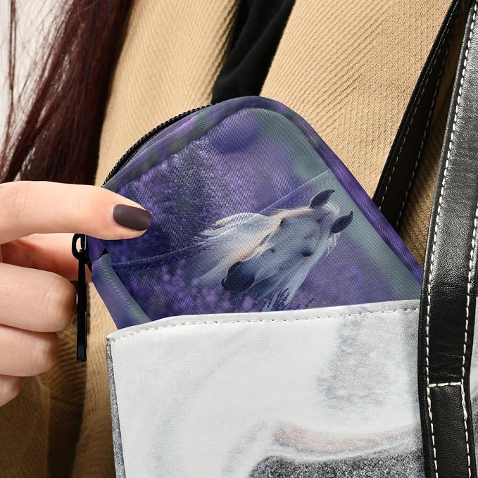 Fustylead Beautiful White Horse in Lavender Flower Field Pill Organizer Case with Zipper 2 Times A Day for Vitamin and Supplement, 7 Day Travel Organizer Medicine Case