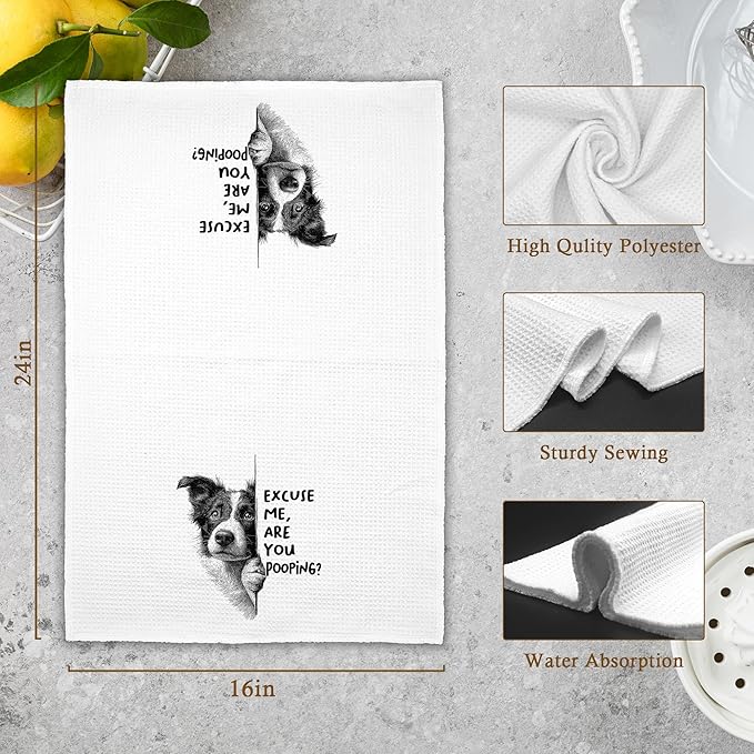 Funny Dog Border Collie Bathroom Towels, Cute Rustic Hand Kitchen Towels Gifts for Dog Lovers, are You Pooping Bar Dish Towel Decor for Dorm Bar Cafe 16x24in